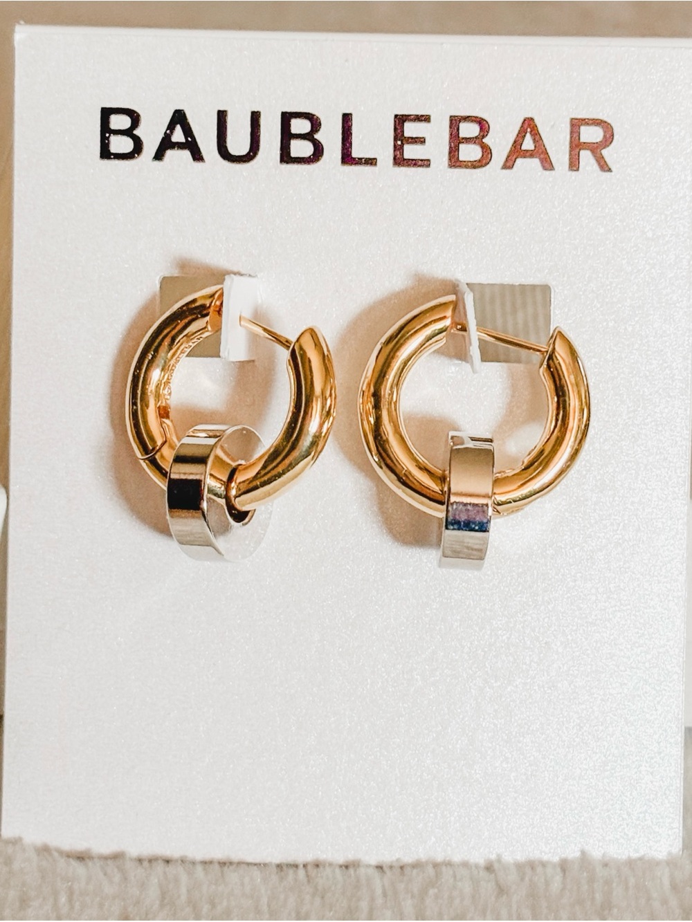 NWT! BaubleBar Gold and Silver Interlocking Hoop Earrings
